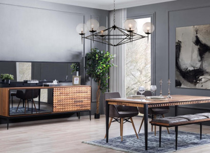 Group dining corner dining room dining set dining room furniture set 8-piece wood brown